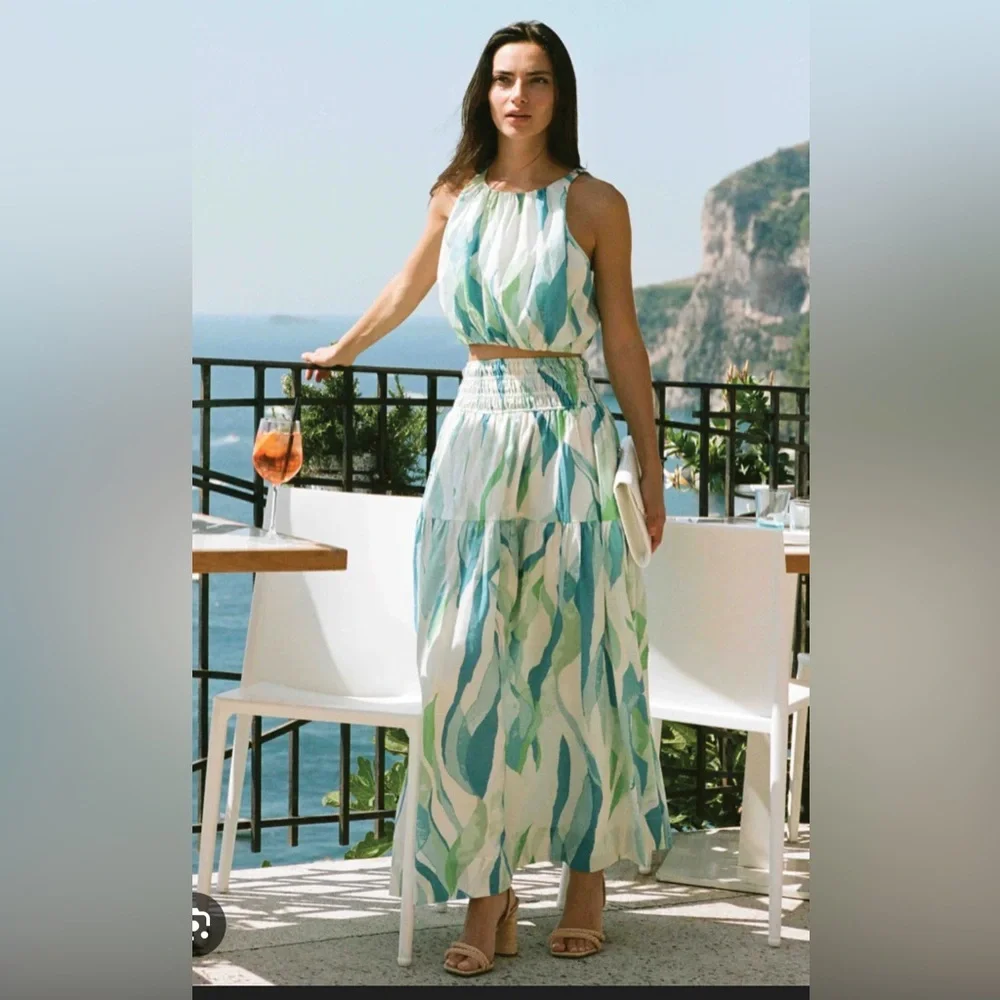 ELAN Crop Top and Smocked Waistband Midi Skirt Set Coverup - Picture 2 of 6
